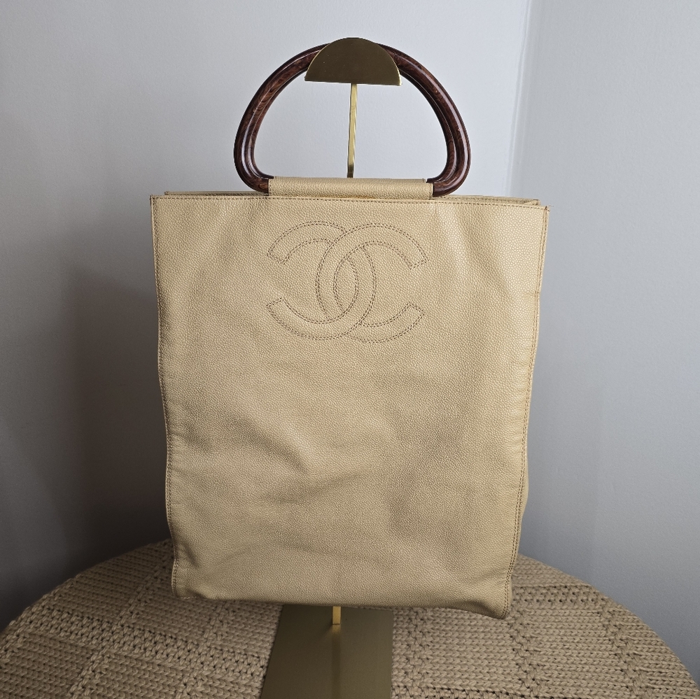 CHANEL Coco Mark Wooden Caviar Skin Tote